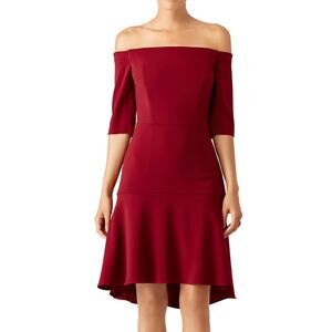 Milly Burgundy Off The Shoulder Dress SMALL 6 High Low Cocktail Designer $435